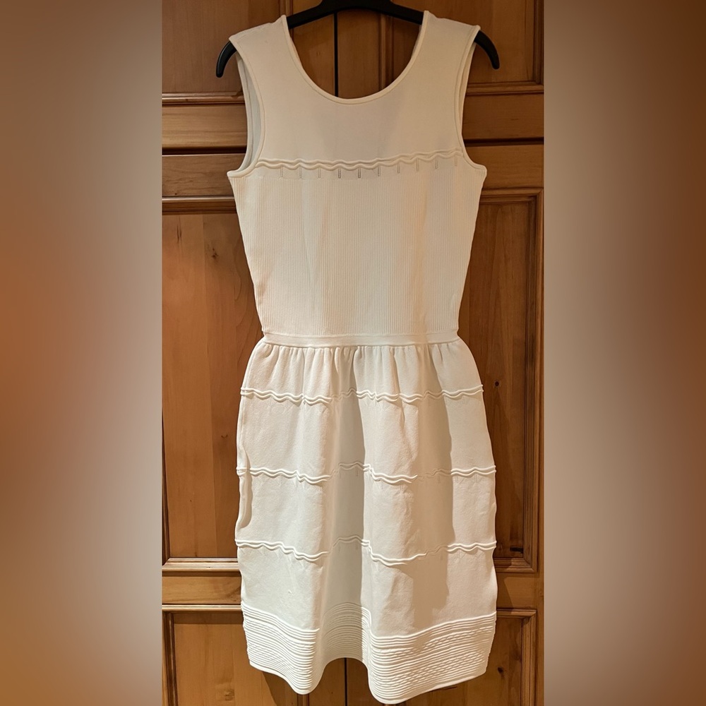 Women’s Pink Tartan Sleeveless Dress Small,  Rib Detail, Knee-Length White Party